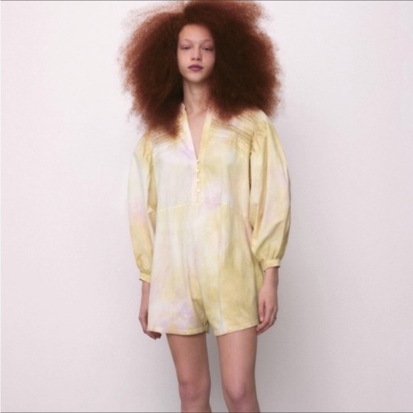 NEW zara romper tie dye yellow Oversize size s - Picture 2 of 11